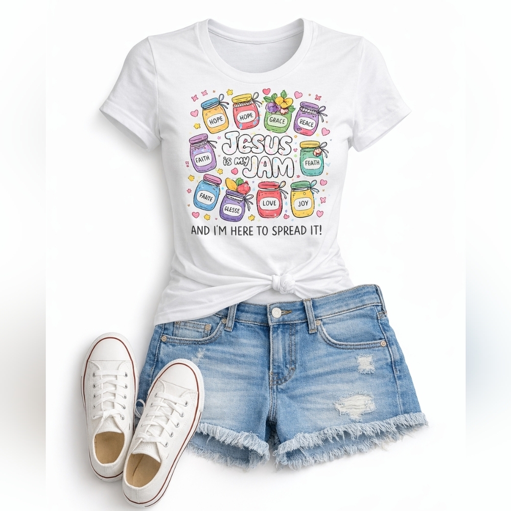 Jesus Is My Jam Hand Crafted White Short Sleeve Tee  - NWT